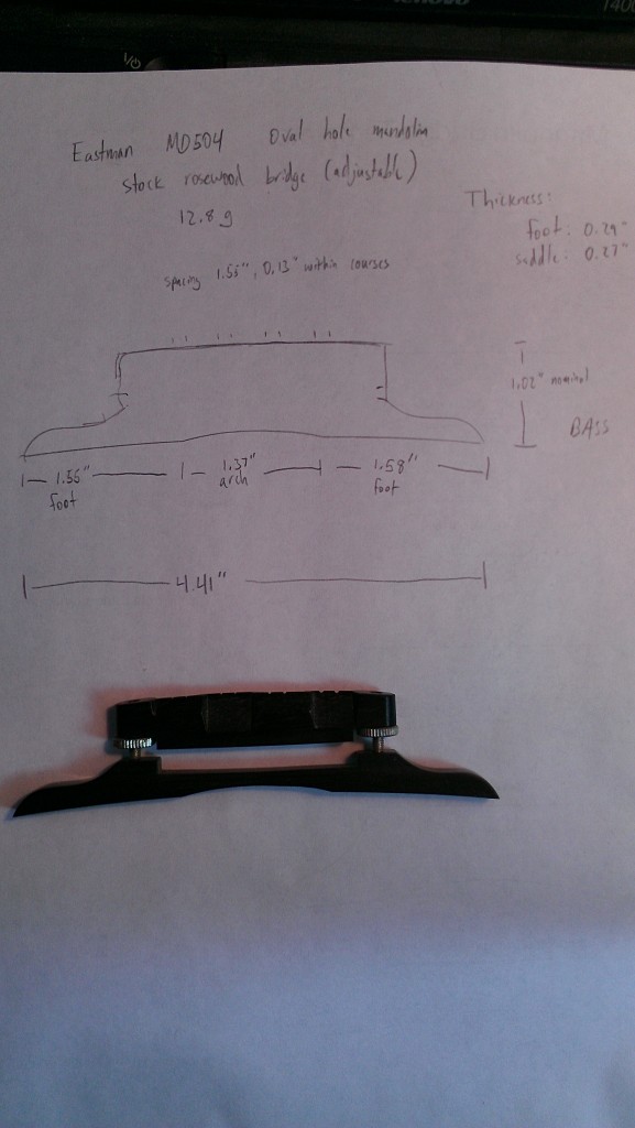 Measurements of rosewood adjustable bridge