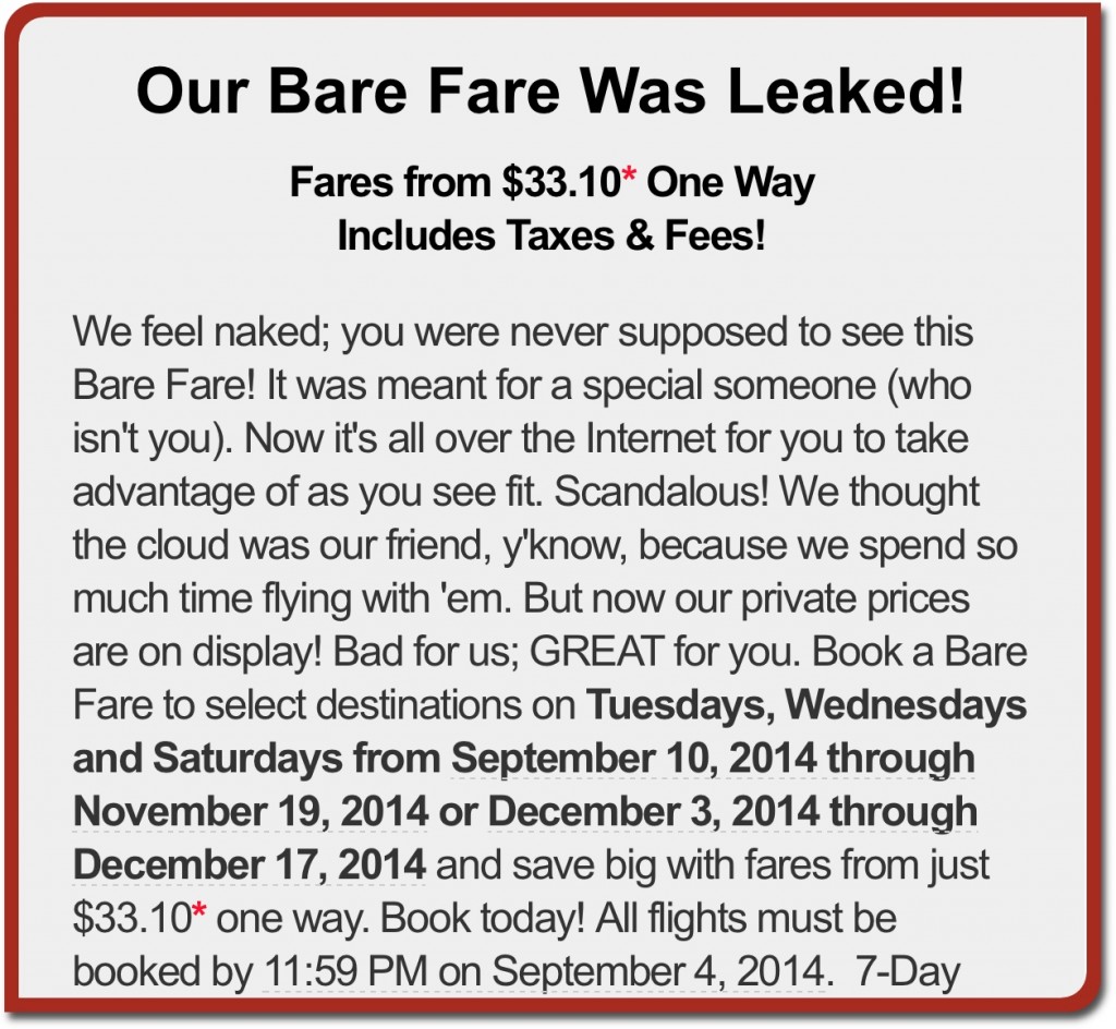 Spirit Airlines Our Bare Fare Was Leaked