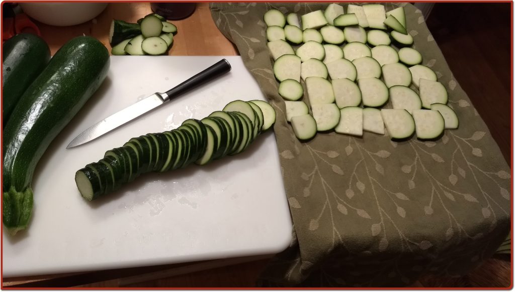 Zucchini laid out on tea towel
