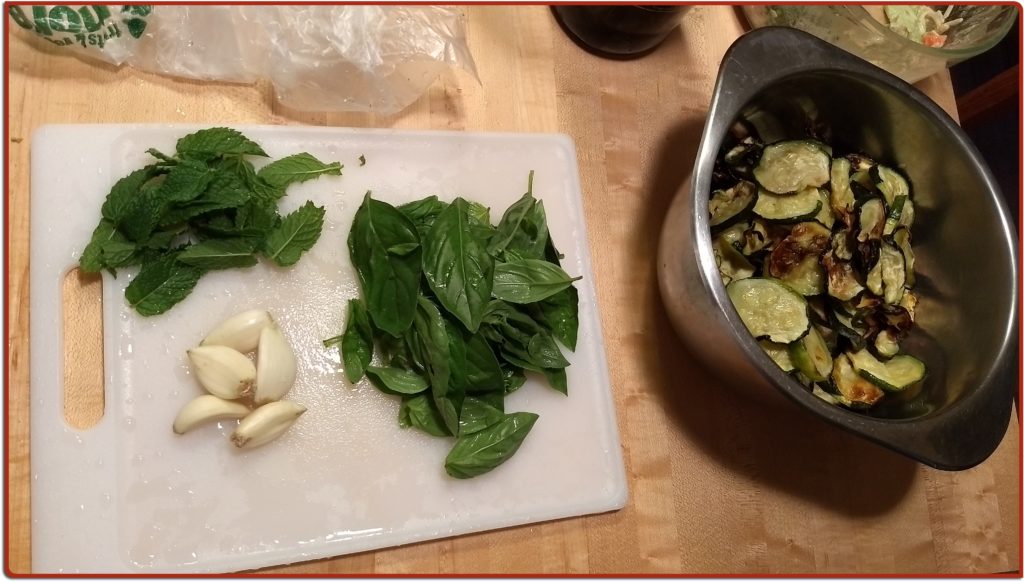mint, garlic, basil, and crispy roasted zucchini
